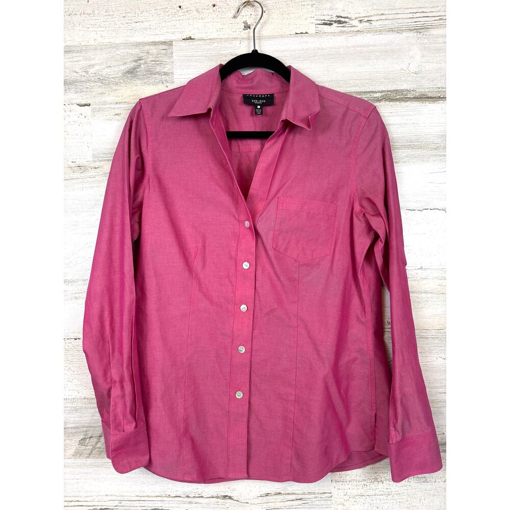 Foxcroft Pink Fitted Non Iron Button Up Blouse Womens 6 Workwear Chic